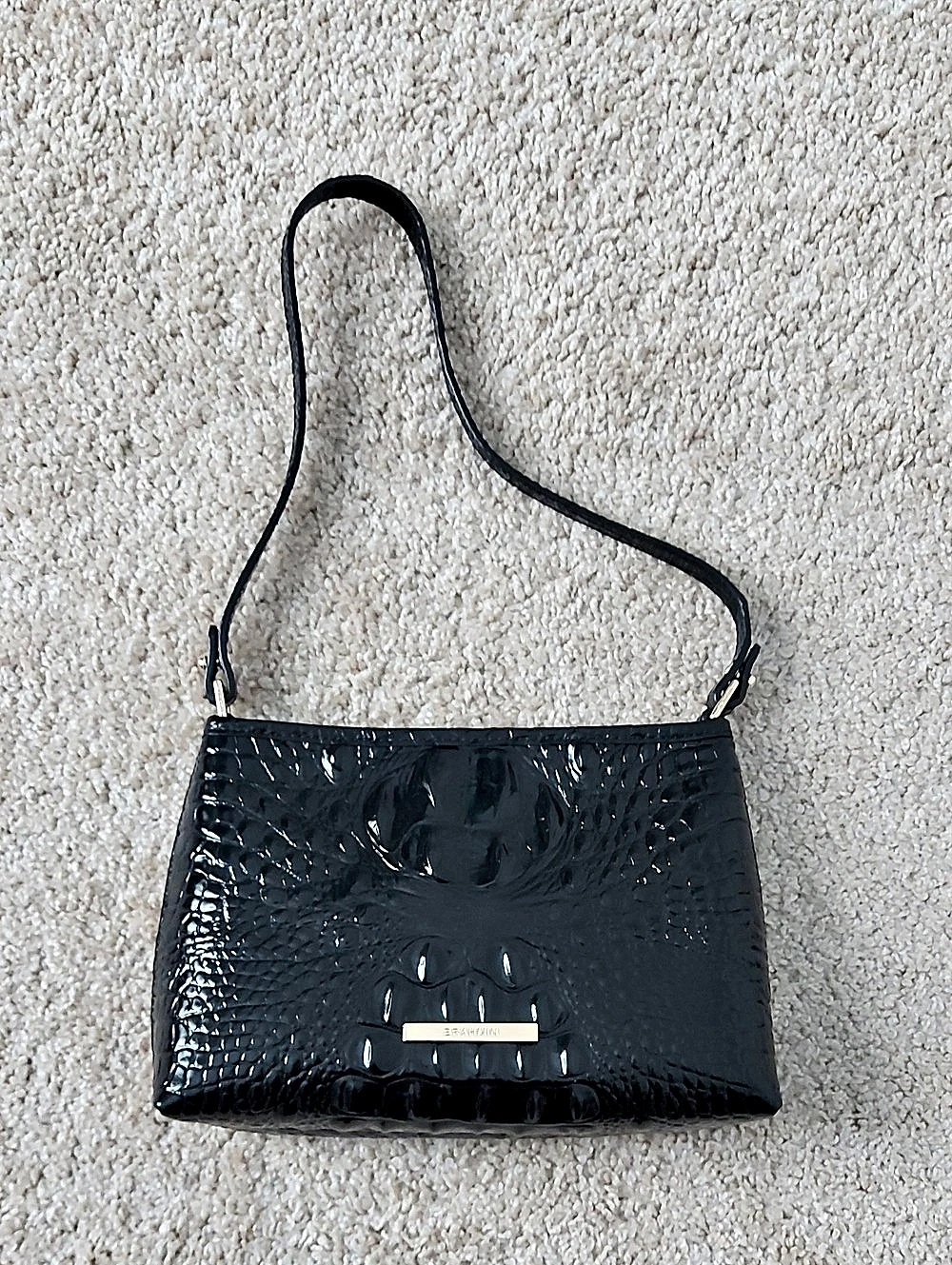 Brahmin Black Croc-Embossed Small Leather Shoulder Bag Black Melbourne